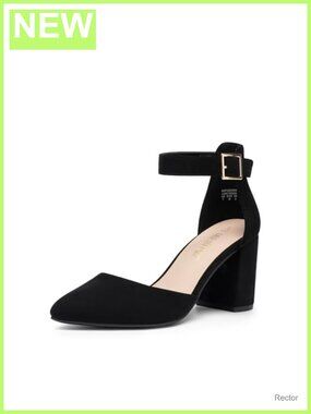 Faux Leather Block Heel Pumps with Ankle Strap D'Orsay Heels